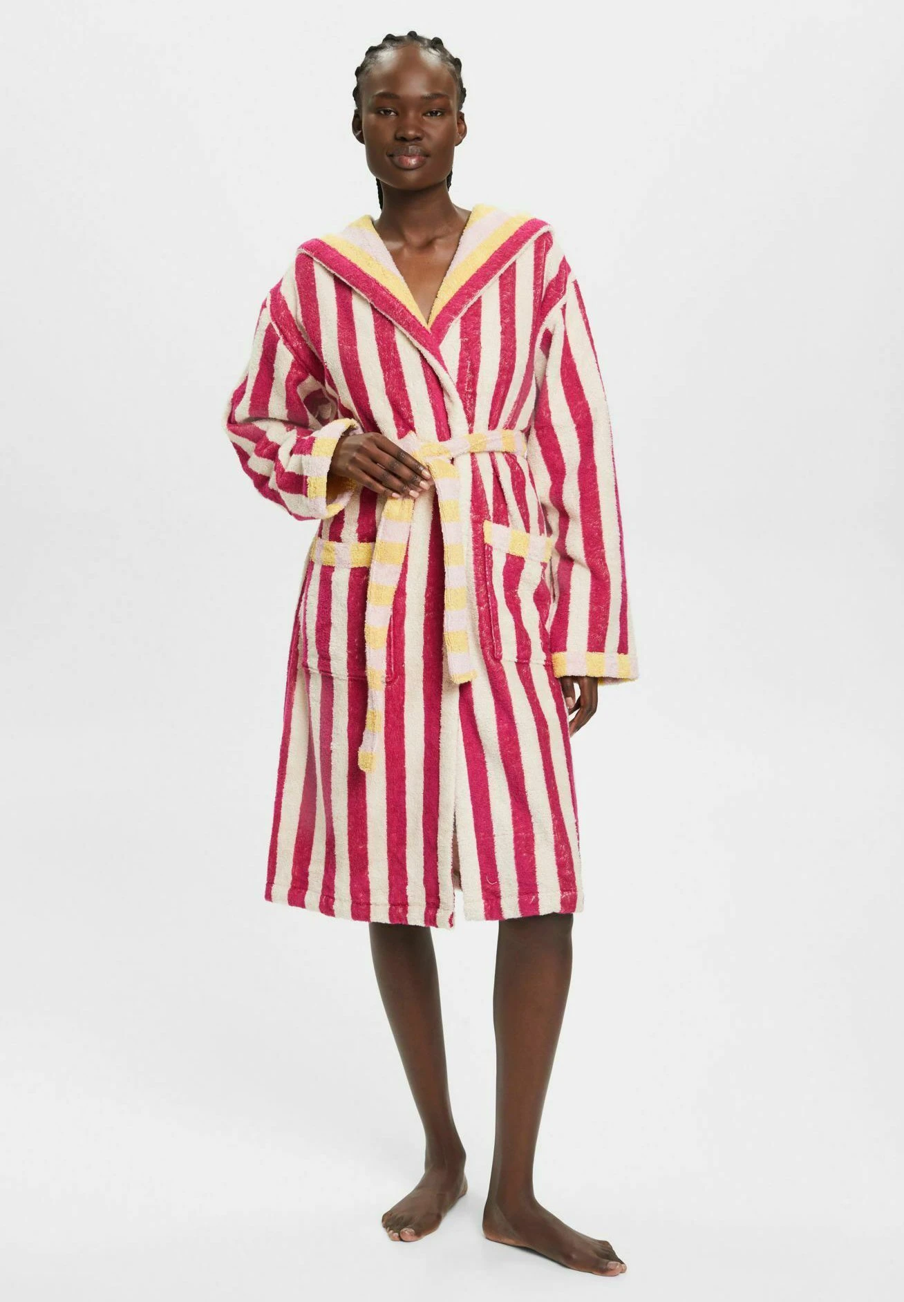 ESPRIT Gestreifter Unisex - Badjas - Cranberry 2 ESPRIT Gestreifter Unisex - Badjas - Cranberry - Afbeelding 2