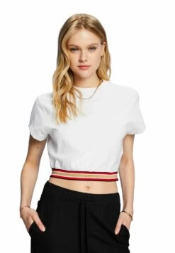 ESPRIT Cropped Mit Glitzer Detail - T-Shirt Print - White