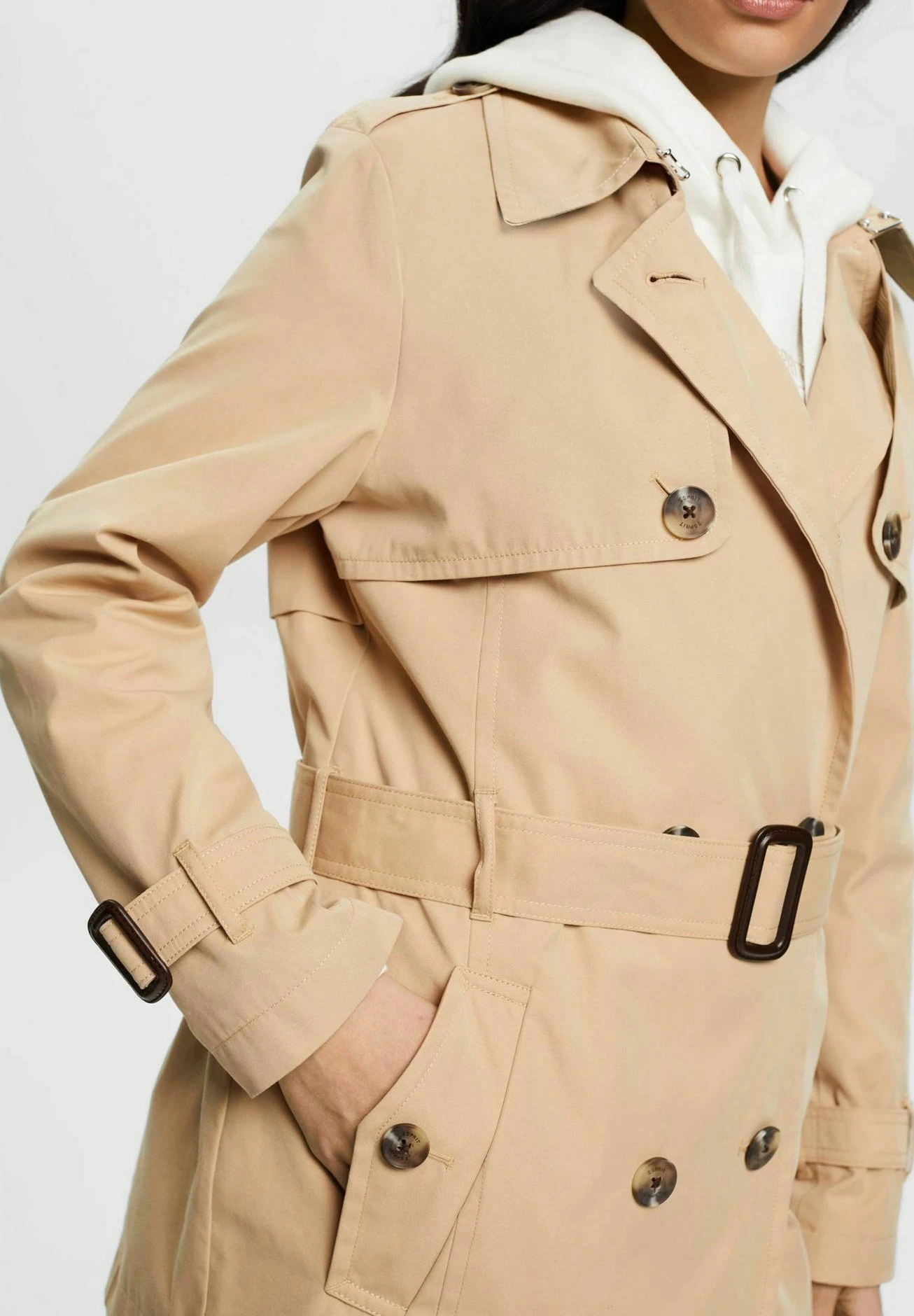 ESPRIT Kurzer Mit Gürtel - Trenchcoat - Sand 4 ESPRIT Kurzer Mit Gürtel - Trenchcoat - Sand - Afbeelding 4