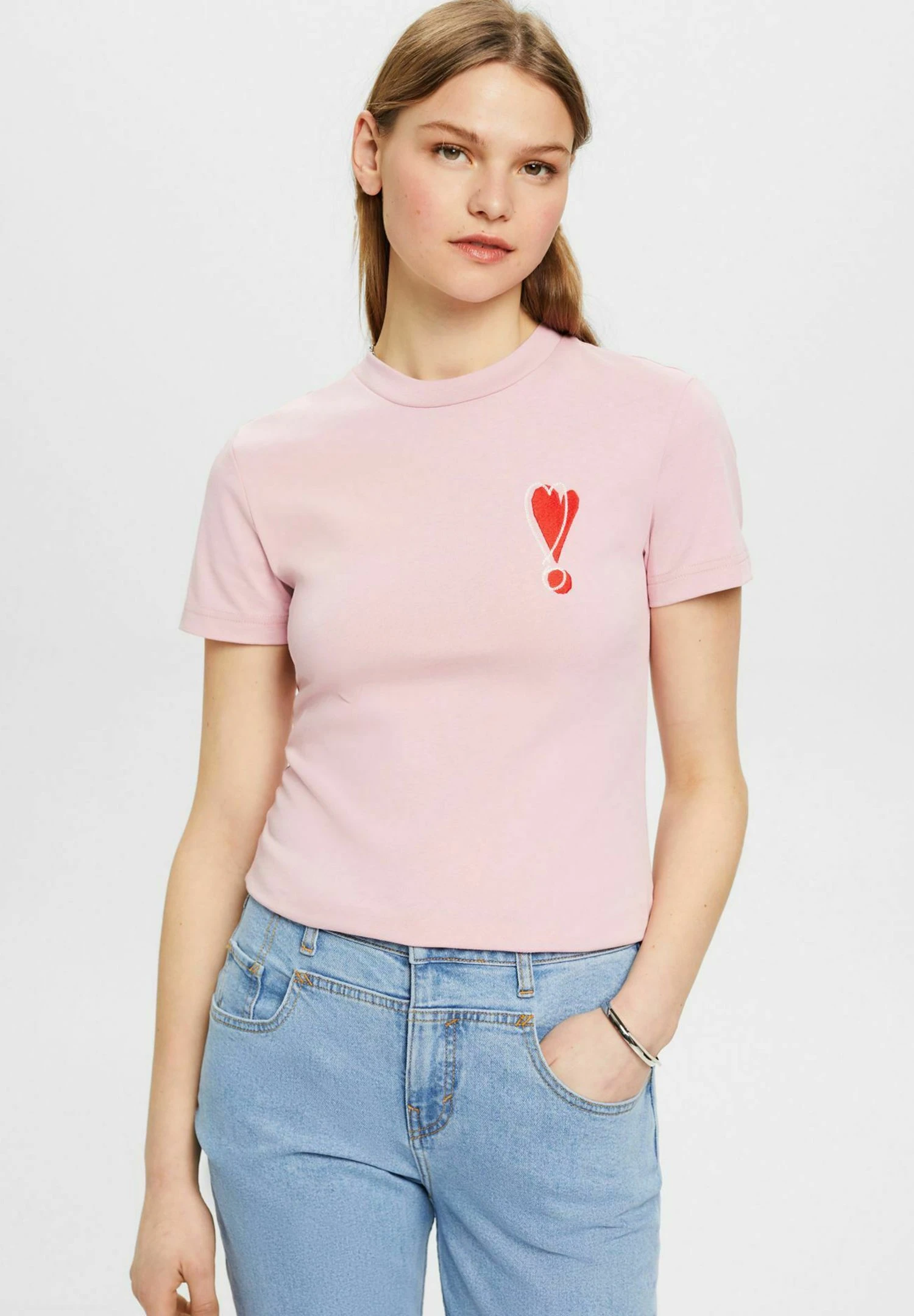 ESPRIT Mit Gesticktem Herzmotiv - T-Shirt Print - Pink 1 ESPRIT Mit Gesticktem Herzmotiv - T-Shirt Print - Pink