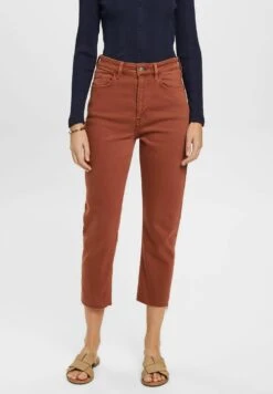 Edc By Esprit Cropped Mit Fransensaum - Slim Fit Jeans - Rust Brown