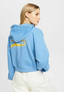 ESPRIT Cropped Mit Reissverschluss Und Logoprint Hinten - Sweater Met Rits - Light Blue Lavender