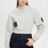 ESPRIT Cropped College Mit Patches - Sweater - Light Grey New
