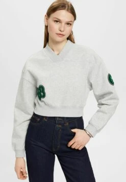 ESPRIT Cropped College Mit Patches - Sweater - Light Grey New